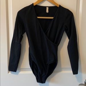 Classic V-Neck Black Bodysuit by American Apparel